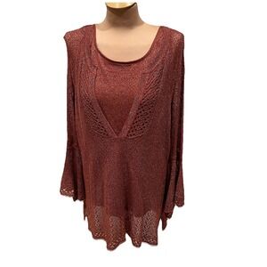 Chico's Bell-Sleeve Pullover Bronze Gold Sparkle Tank & Sweater Set Size‎ 2 NYE